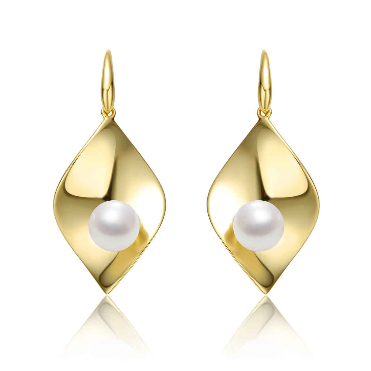 Delphine Golden Leaf Pearl Earrings