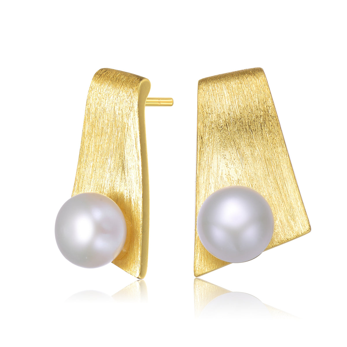 Brigitte Brushed Leaf Pearl Earrings