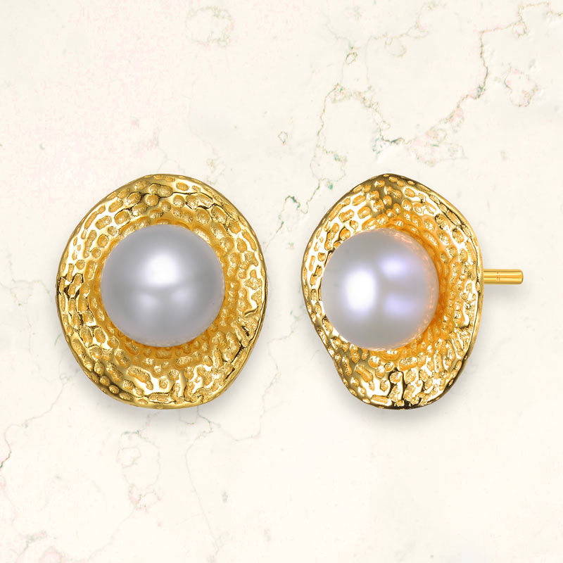 Delphine Pearl Golden Boho Stud Earrings