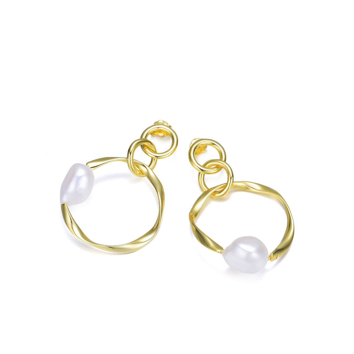 Brigitte Double Golden Ribbon Pearl Earrings