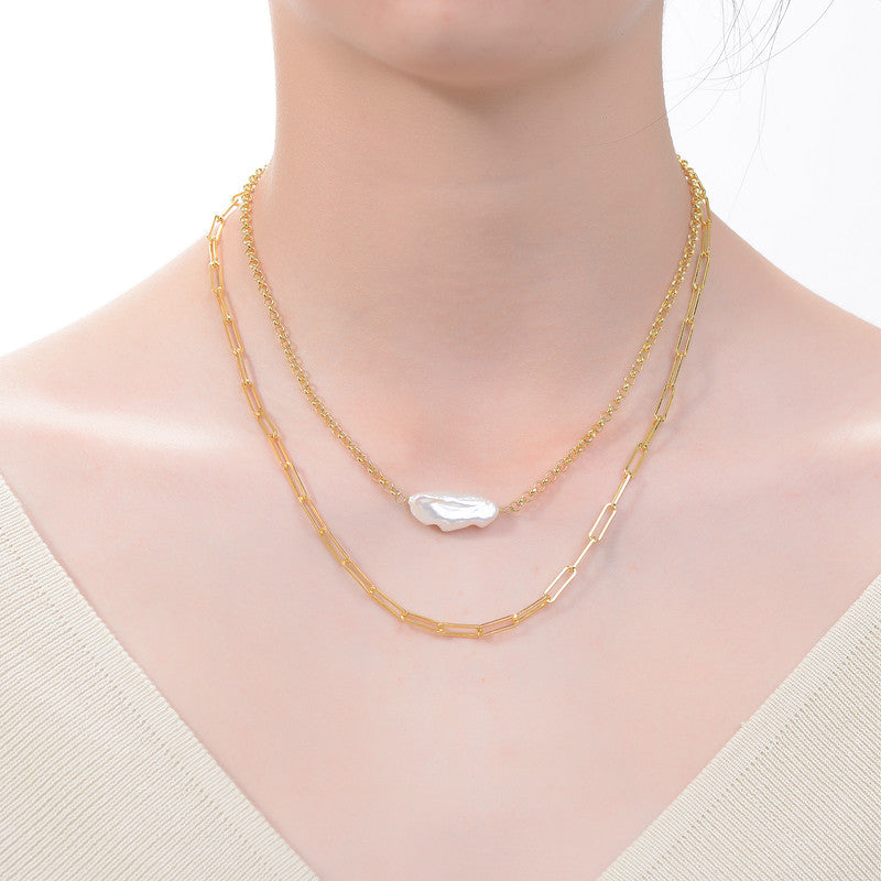 Sable Pearl Golden Layered Link Necklace