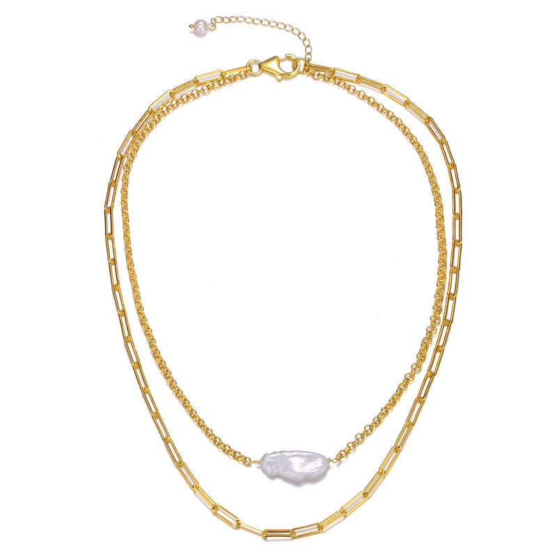 Sable Pearl Golden Layered Link Necklace