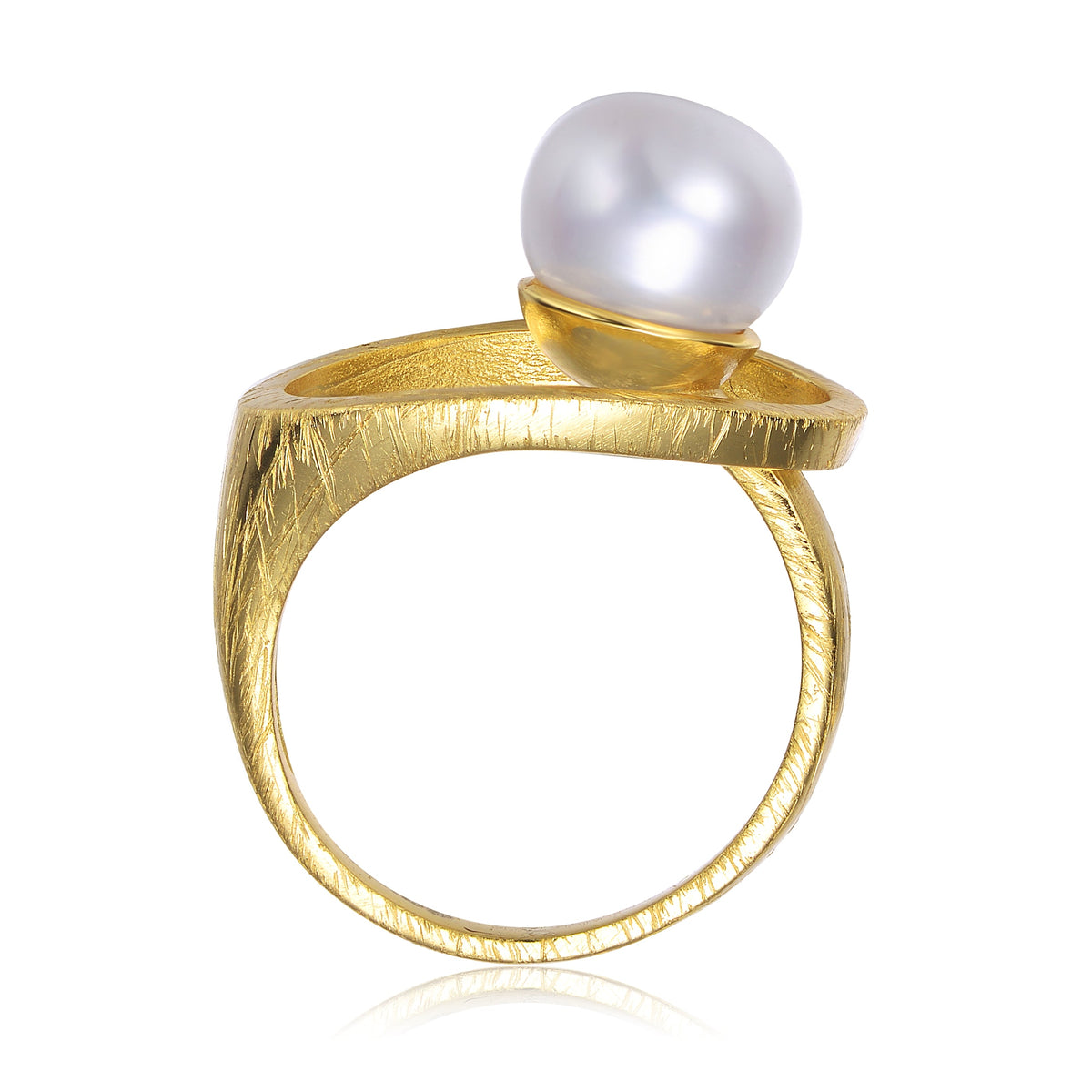 Delphine Brushed Edges Golden Pearl Ring