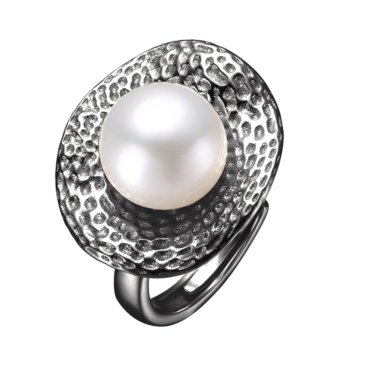Marceline Genuine Freshwater Pearl Hammered Ring