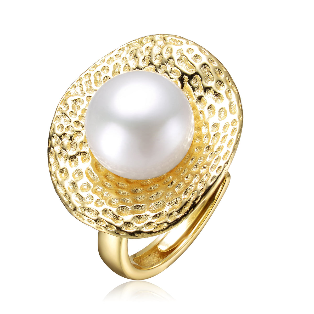 Marceline Genuine Freshwater Pearl Hammered Ring