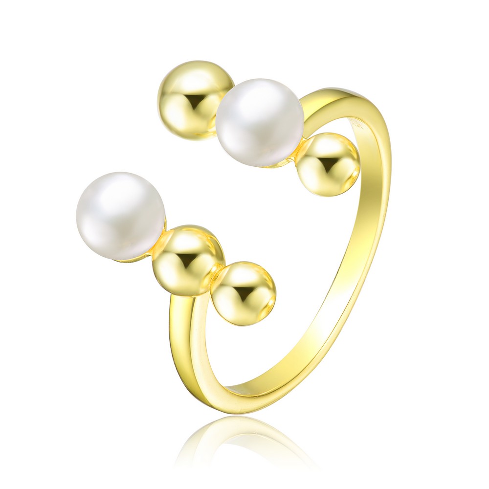 Delphine Golden Spheres Two Pearl Ring