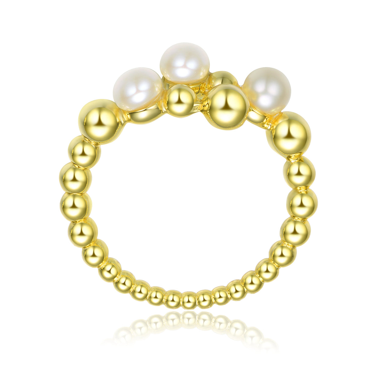 Delphine Three Pearl Golden Spheres Stack Ring