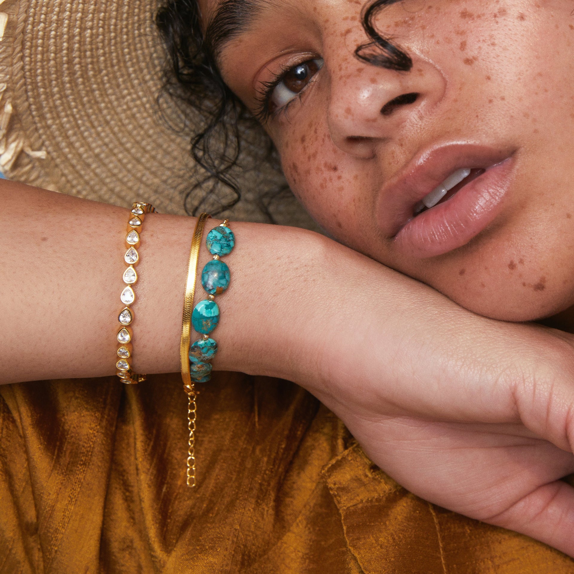 Lucia Turquoise Pull Tie Bracelet Gold