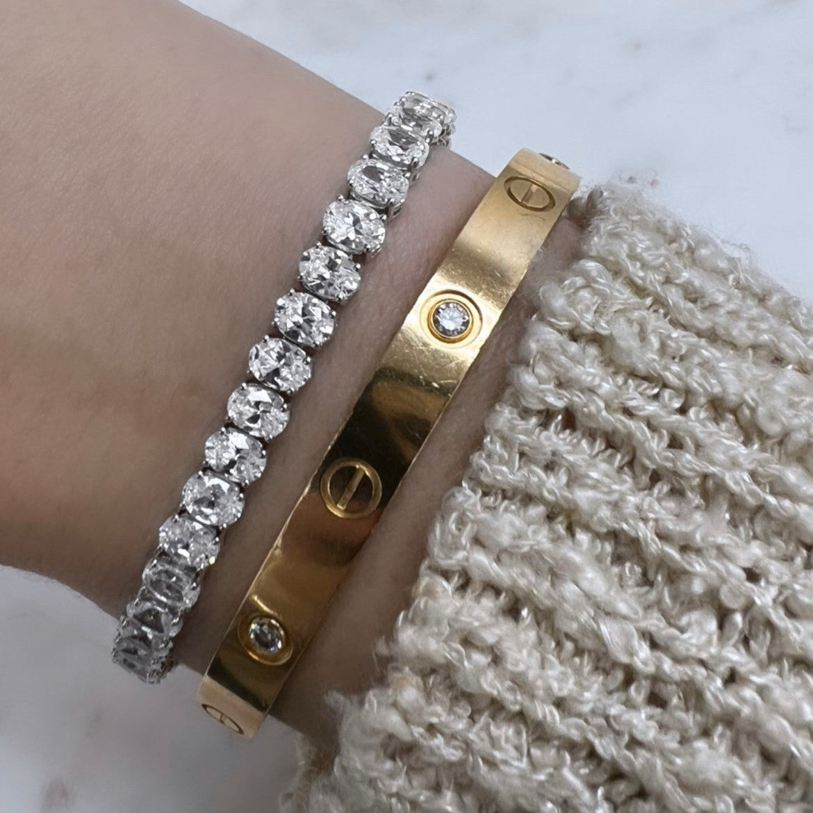 Oval Natural Diamond Tennis Bracelet
