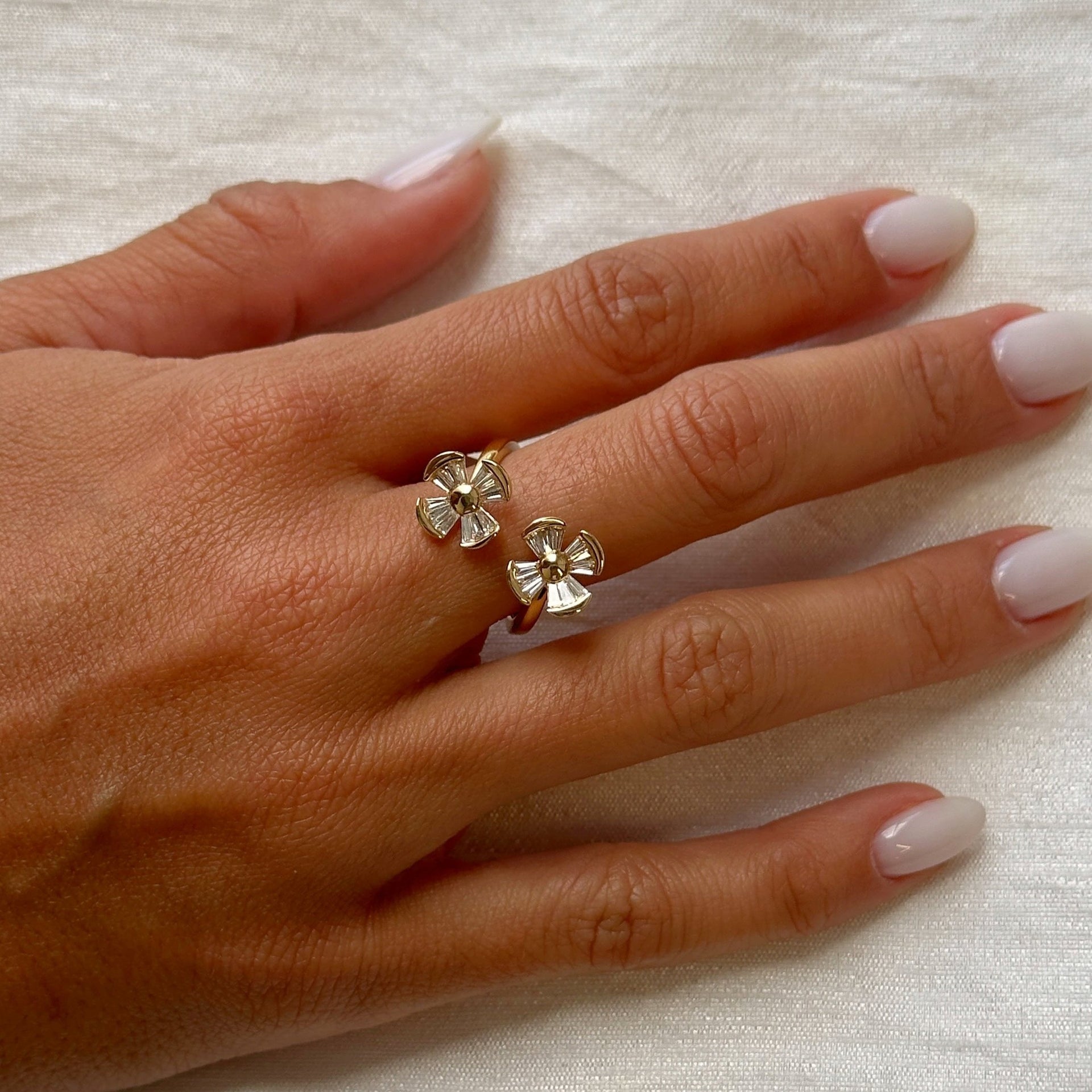 Gold Flower Baguette Diamond Ring