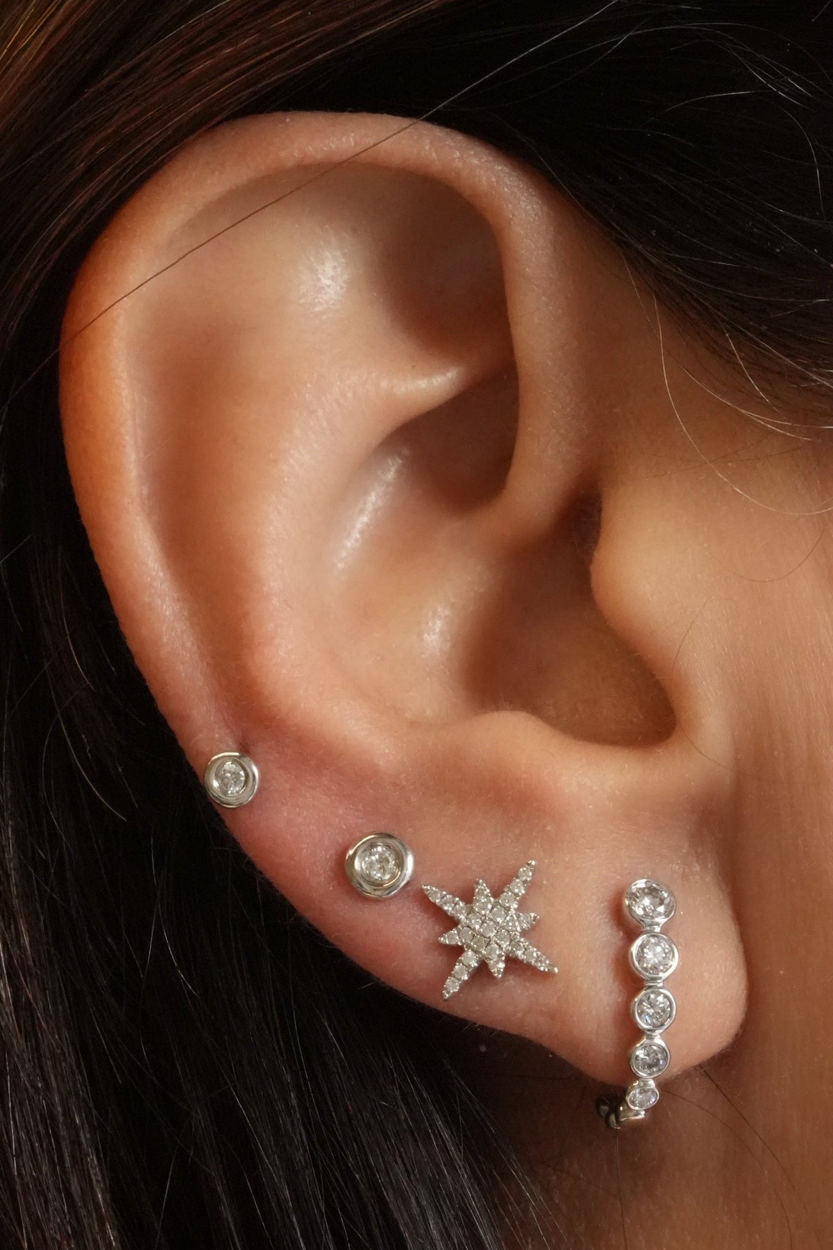 Gold Diamond Small Bezel Flat Back Earring