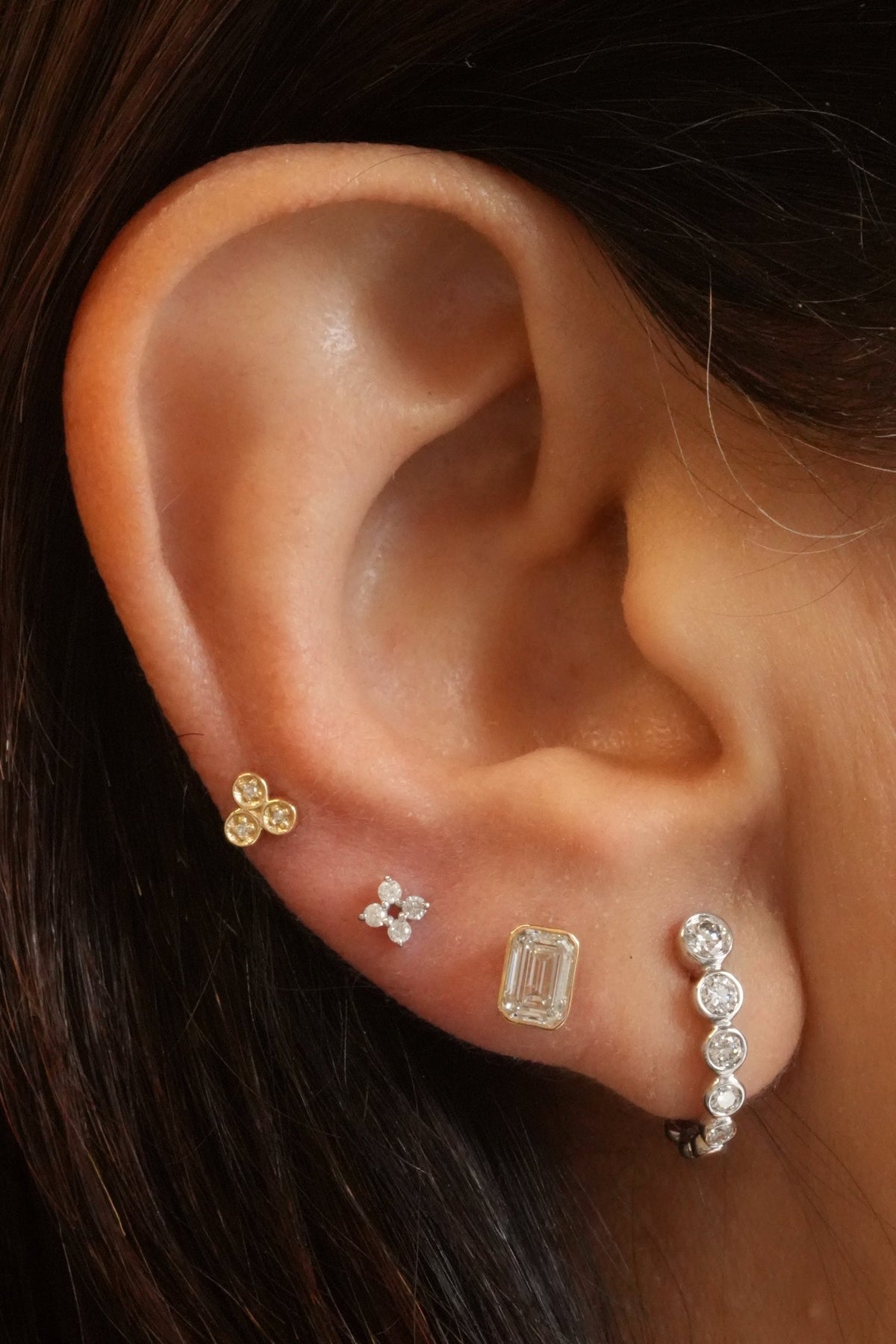 Gold Diamond Clover Flat Back Earring