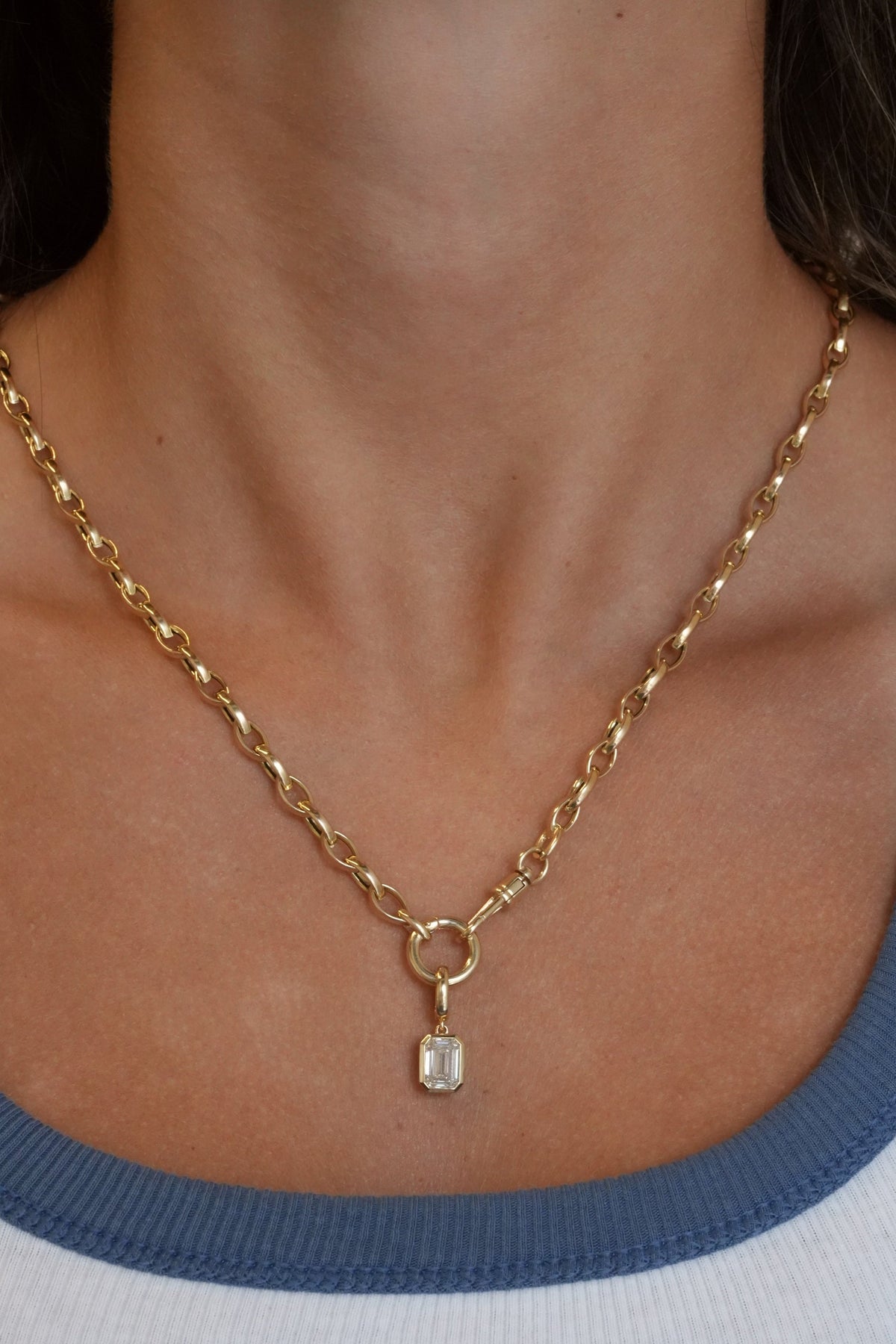 Gold Lab Diamond Emerald Cut Bezel Pendant
