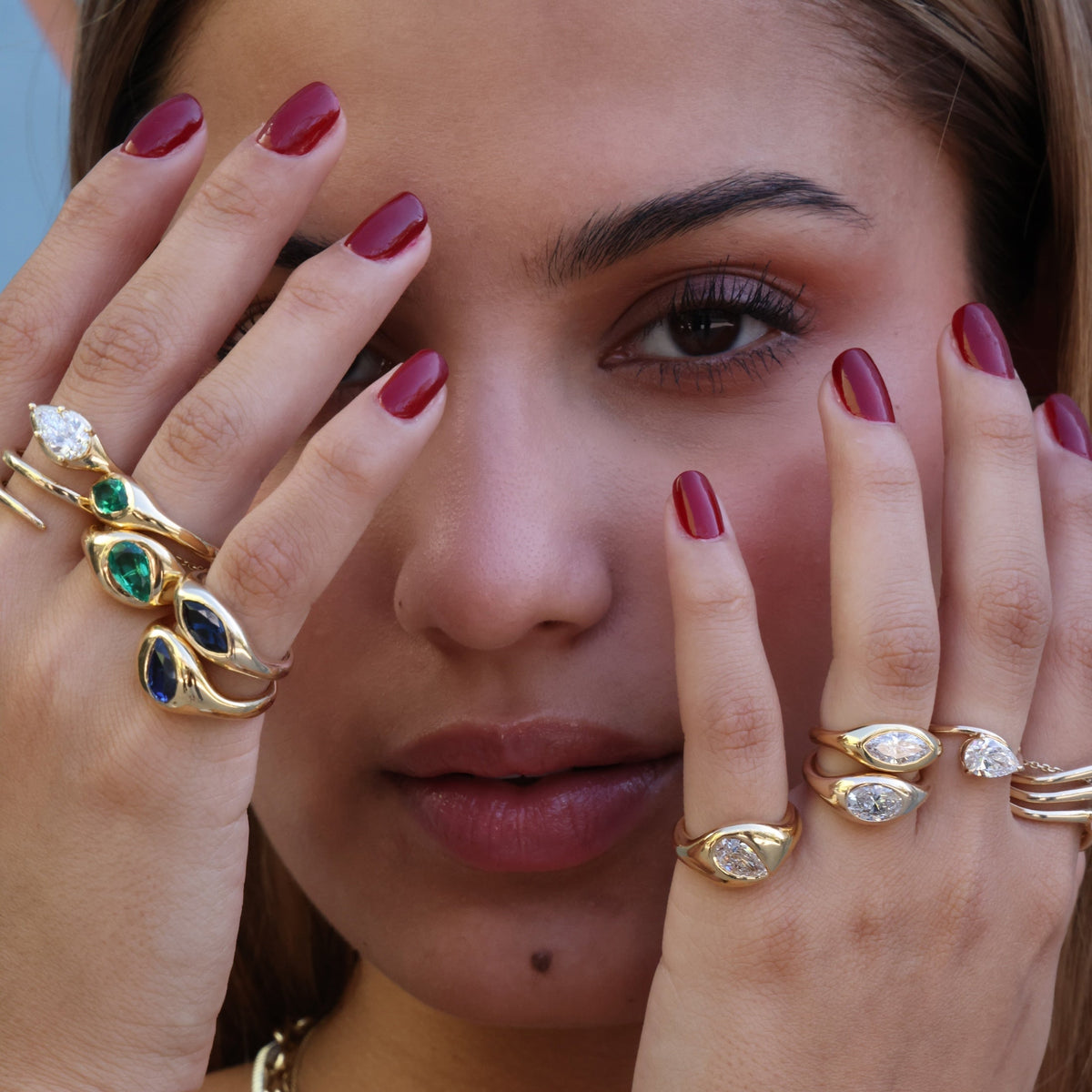 Gold Lab Diamond Pear Wave Pinky Ring