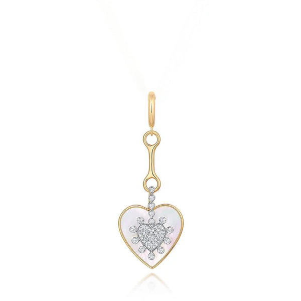 Gold Pave Diamond Mother of Pearl Heart Pendant