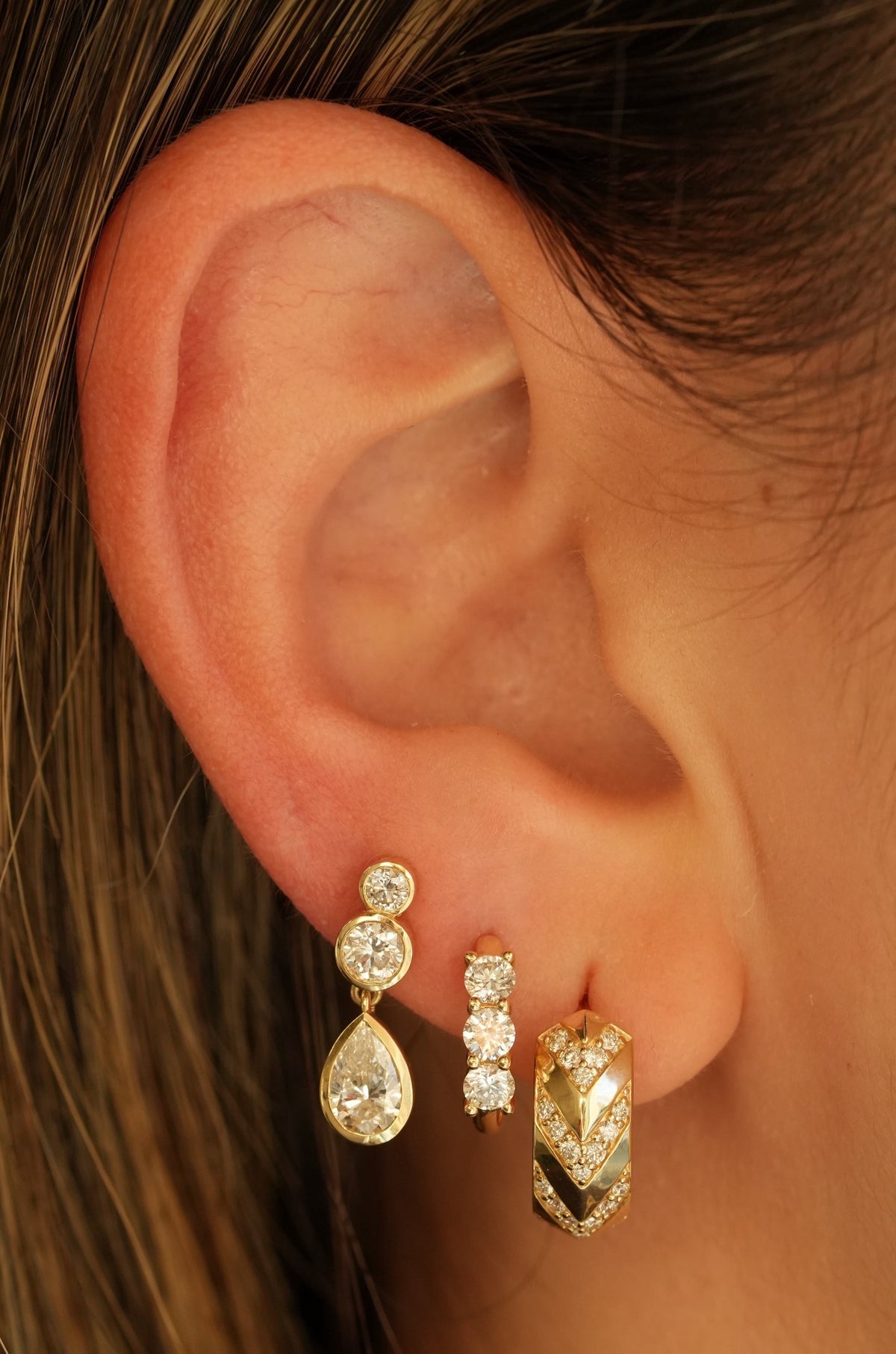 Gold Diamond Chevron Pave Hoops