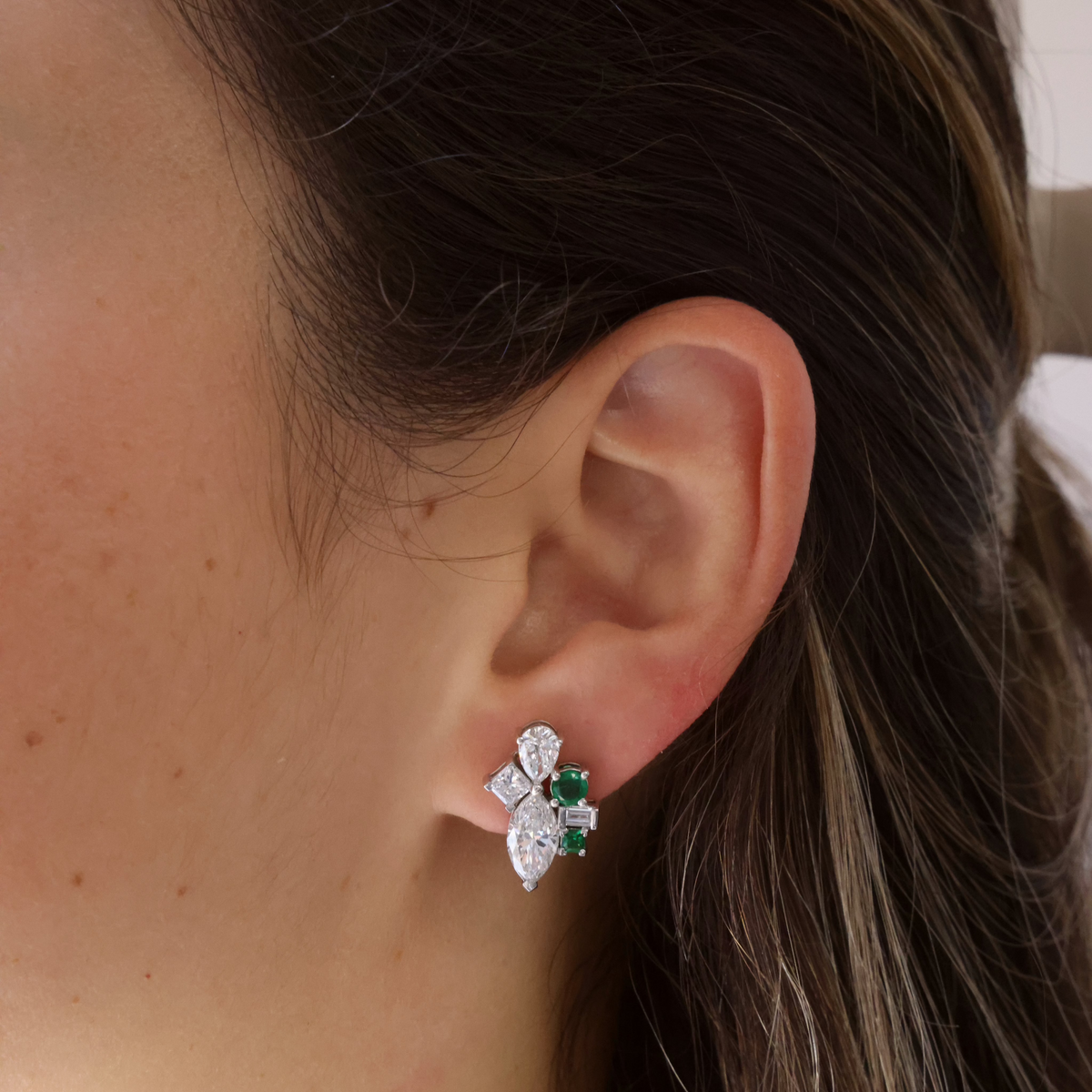 Gold Lab Diamond And Emerald Stud Earrings