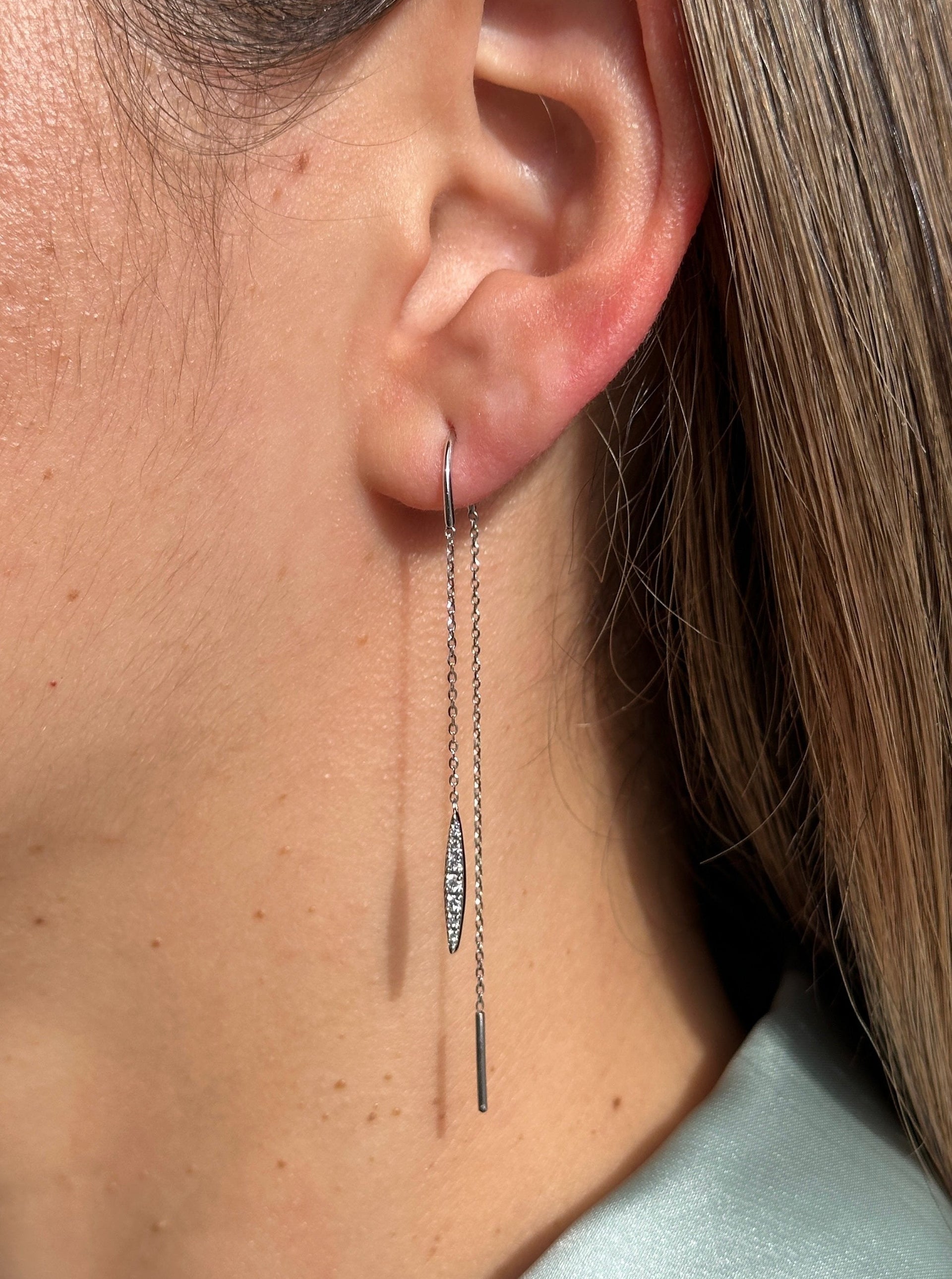 Gold Diamond Chain Threader Earrings