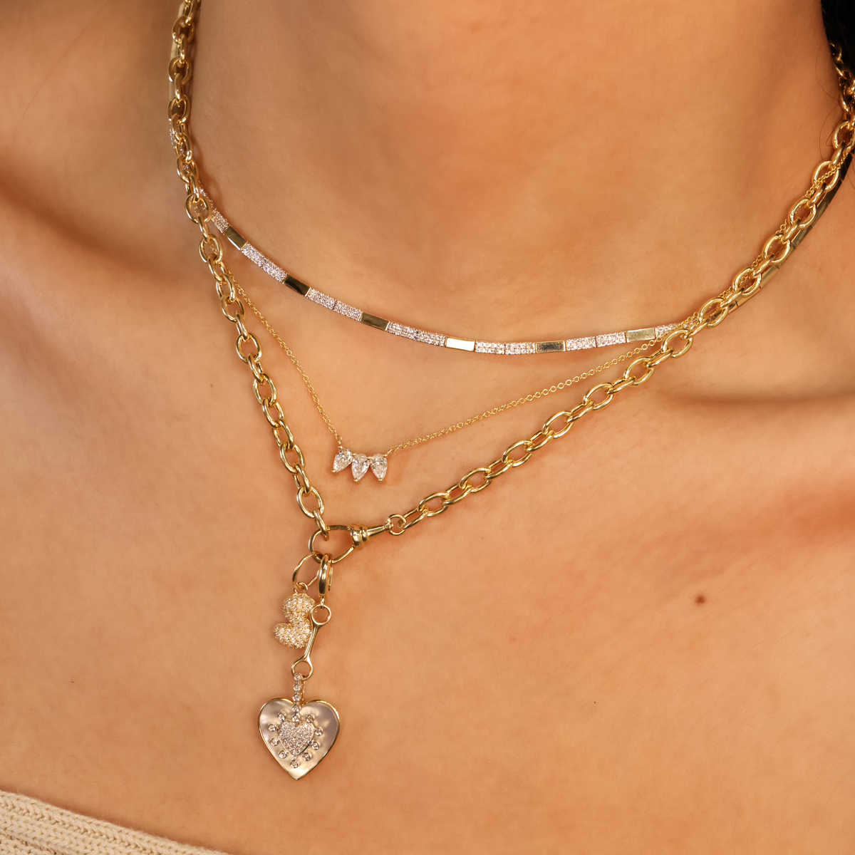 Gold Pave Diamond Mother of Pearl Heart Pendant