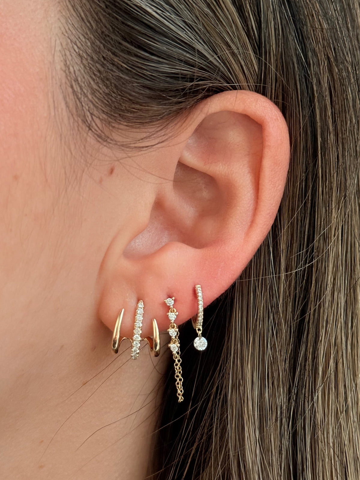 Gold Diamond Line Cage Earring