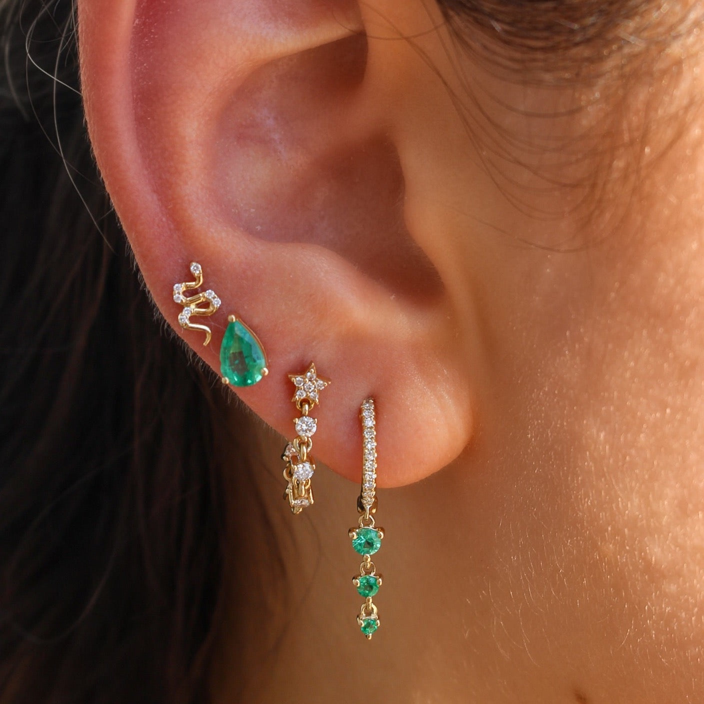 Gold Diamond Snake Stud Earring