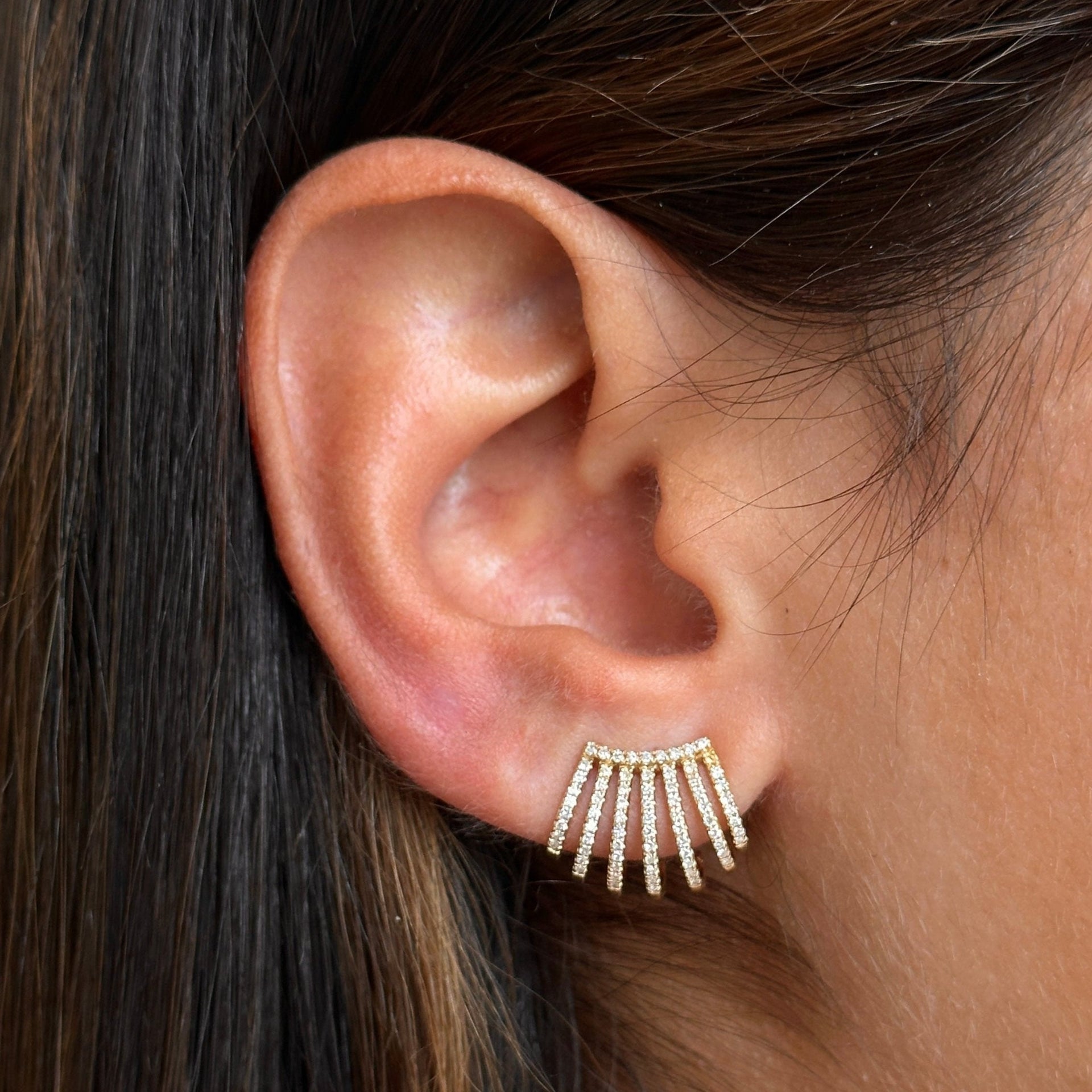 Gold Diamond Seven Cage Earring