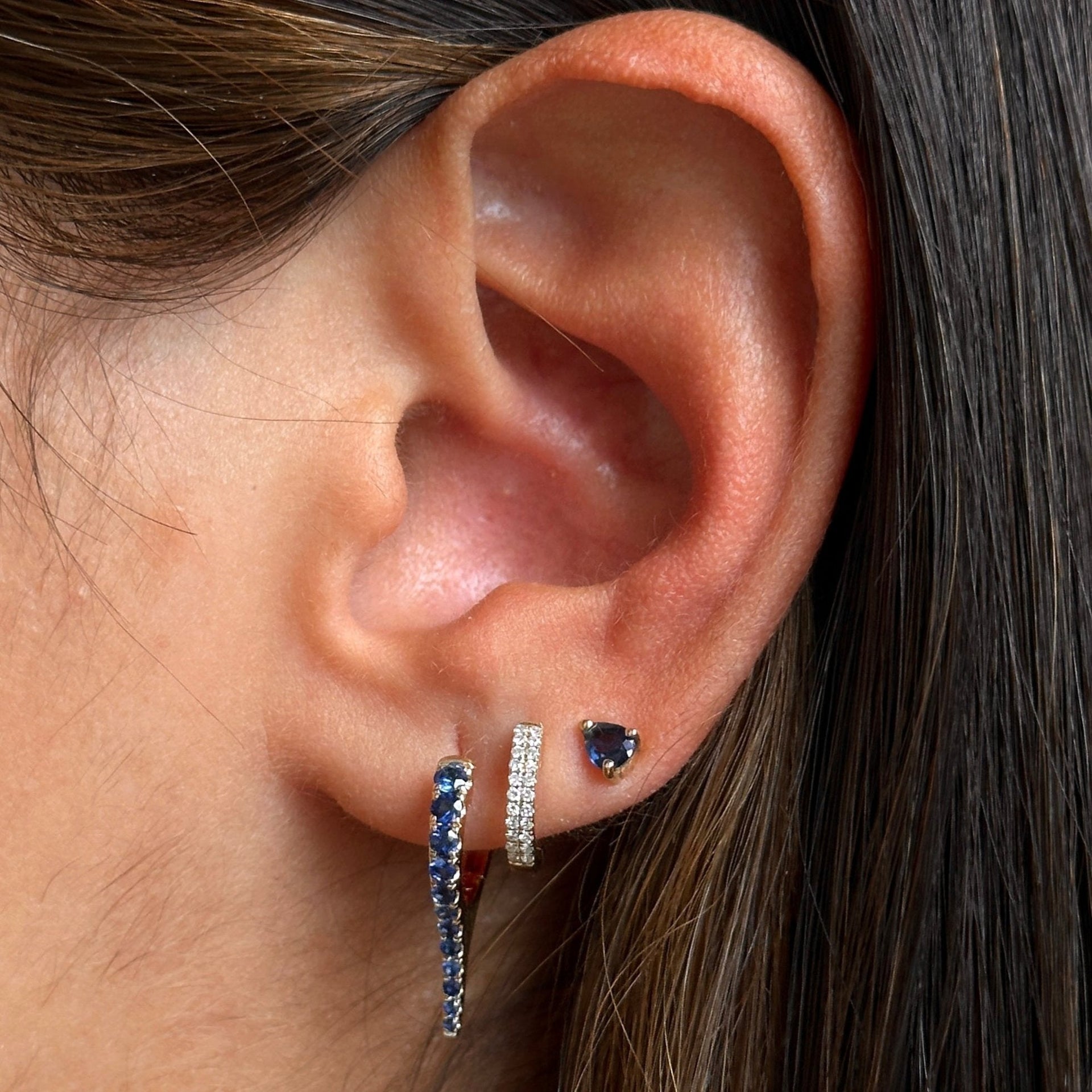 Gold Double Line Diamond Mini Hoop Earring