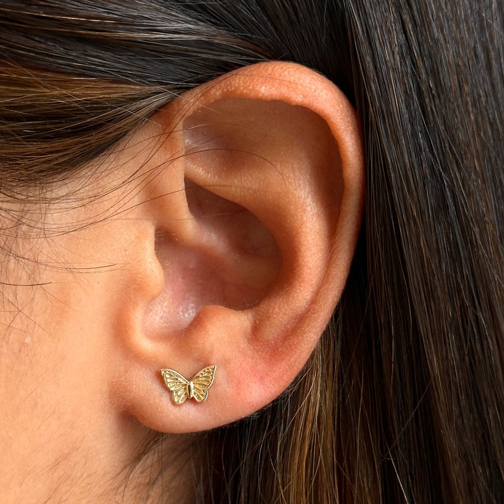 Gold Butterfly Stud Earring