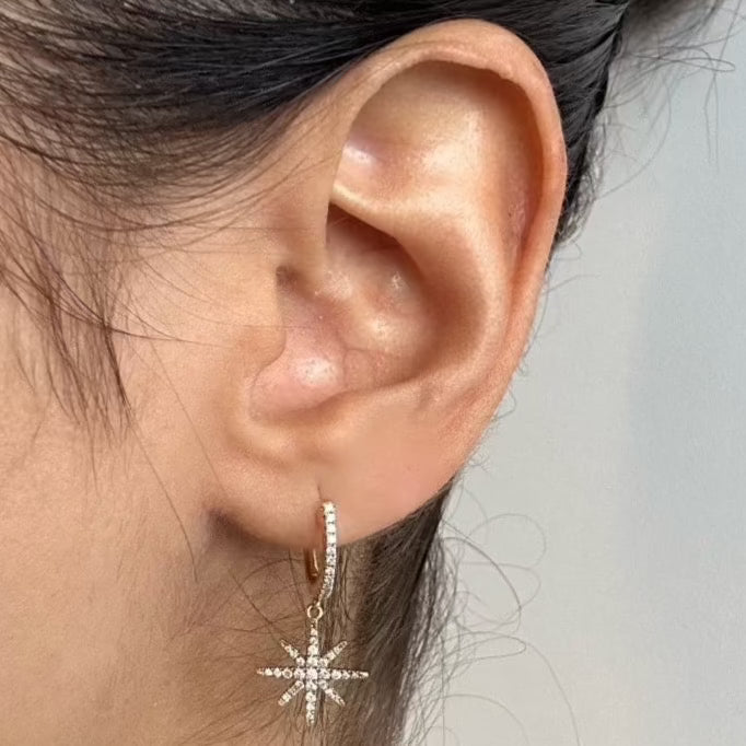 Gold Diamond Star Drop Hoop Earring