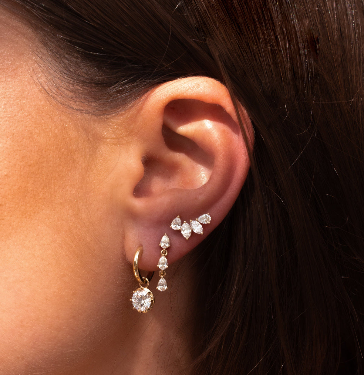Gold Diamond Triple Prong Pear Earring