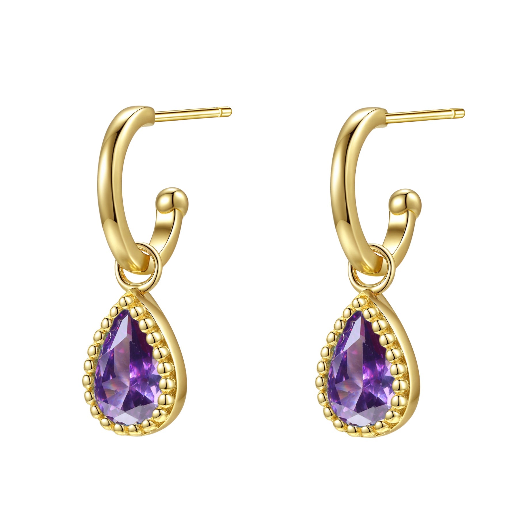 February Amethyst Birthstone Hoop Earrings Sterling Silver