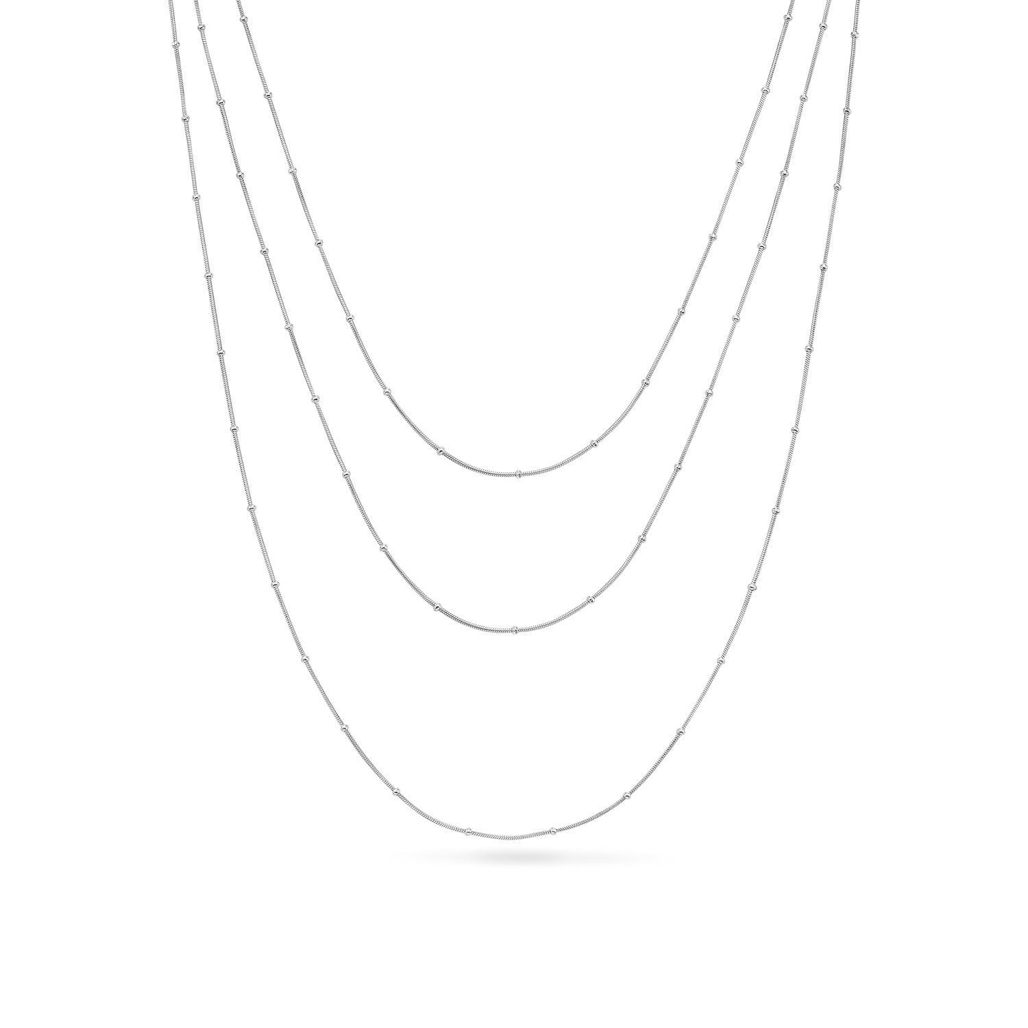 Fine Sphere Chain Layered Necklace Set (Silver)