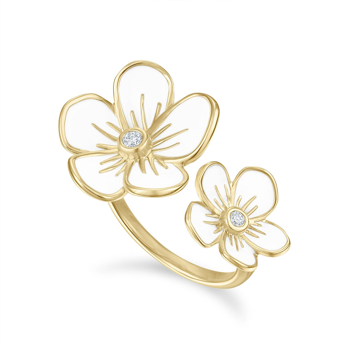 Double Florette Enamel Ring in White