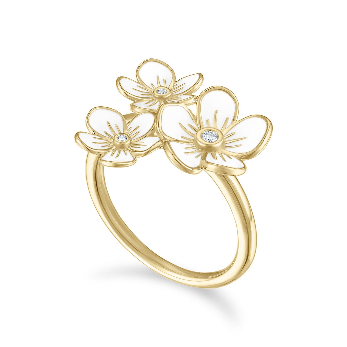 Triple Florette Cocktail Ring in White