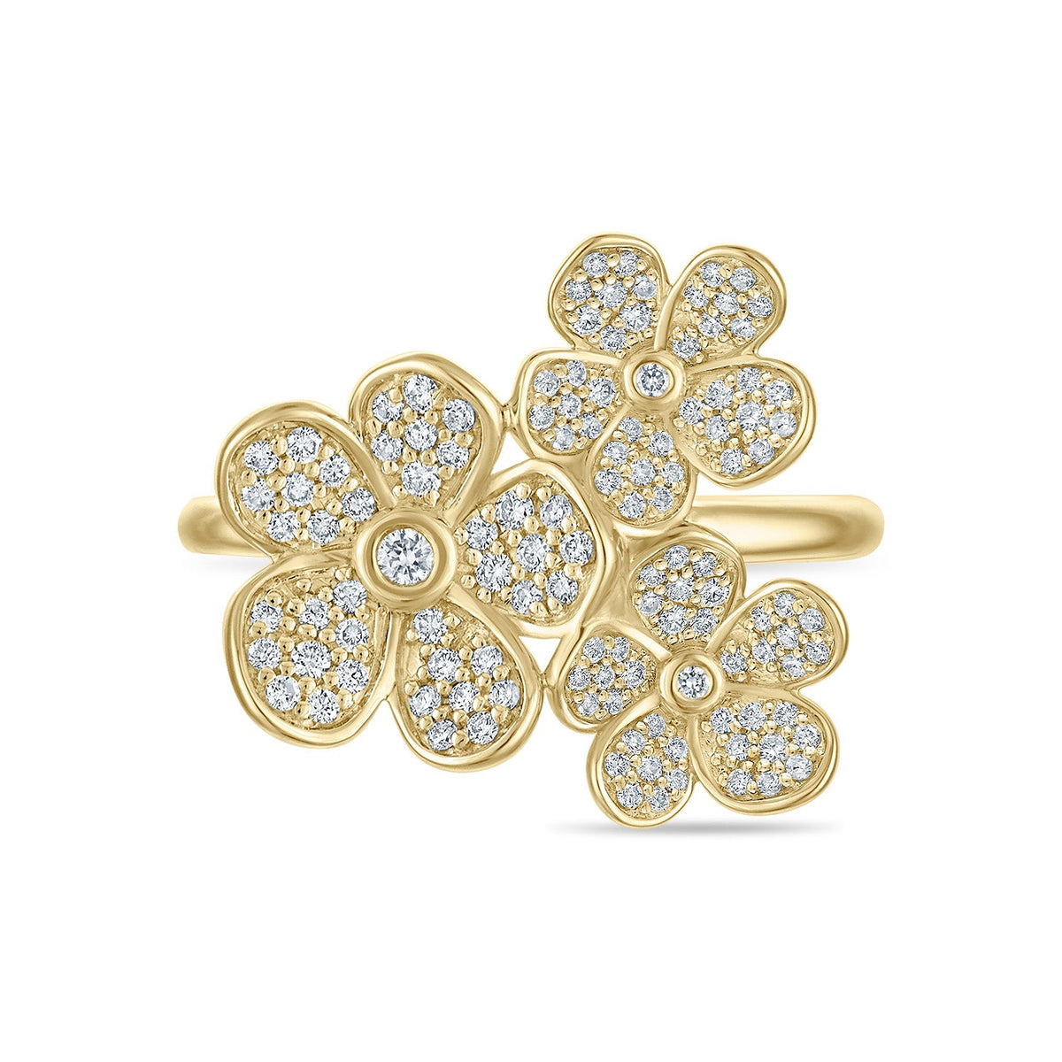 Triple Florette Cocktail Ring, all Pavé Diamonds