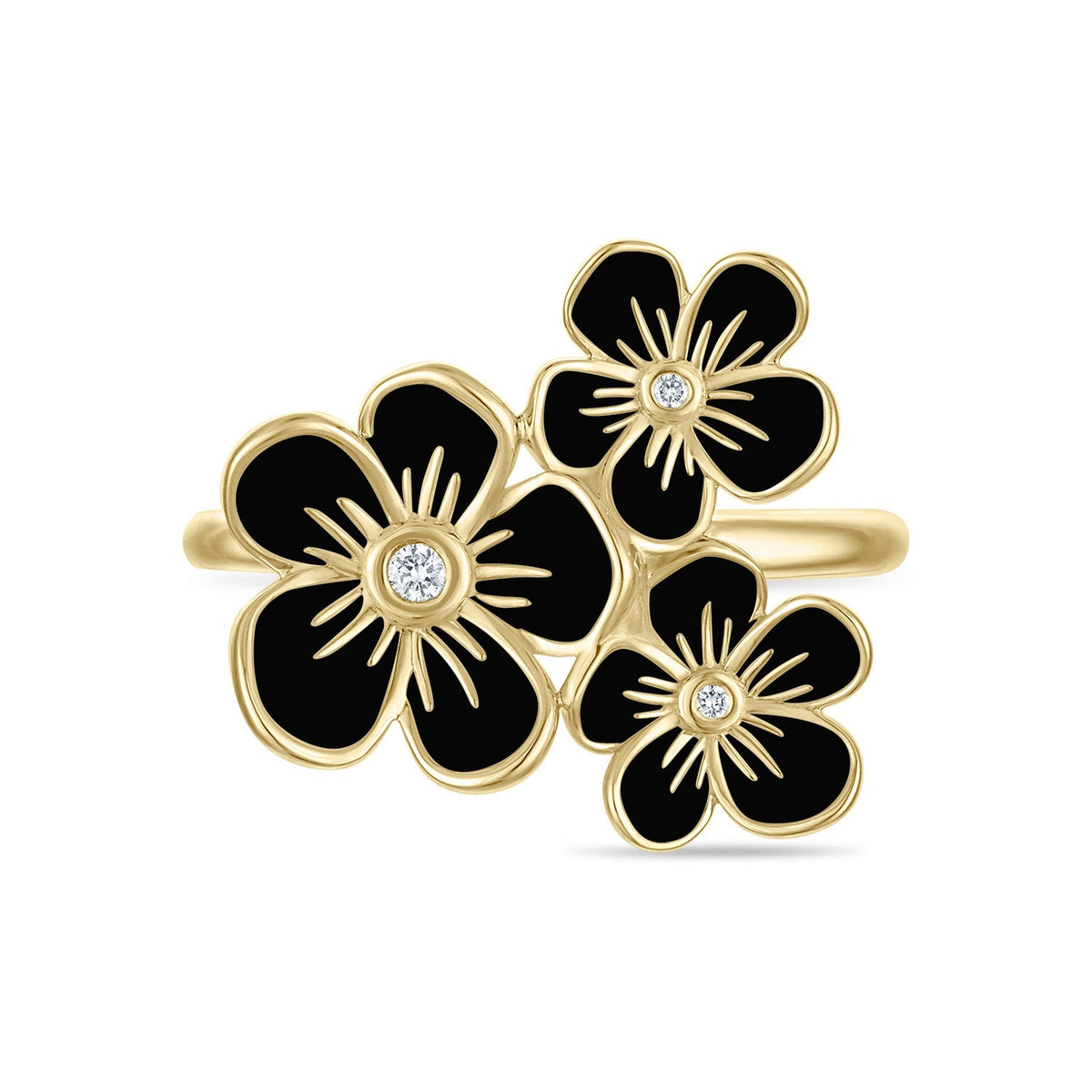 Triple Florette Cocktail Ring in Black