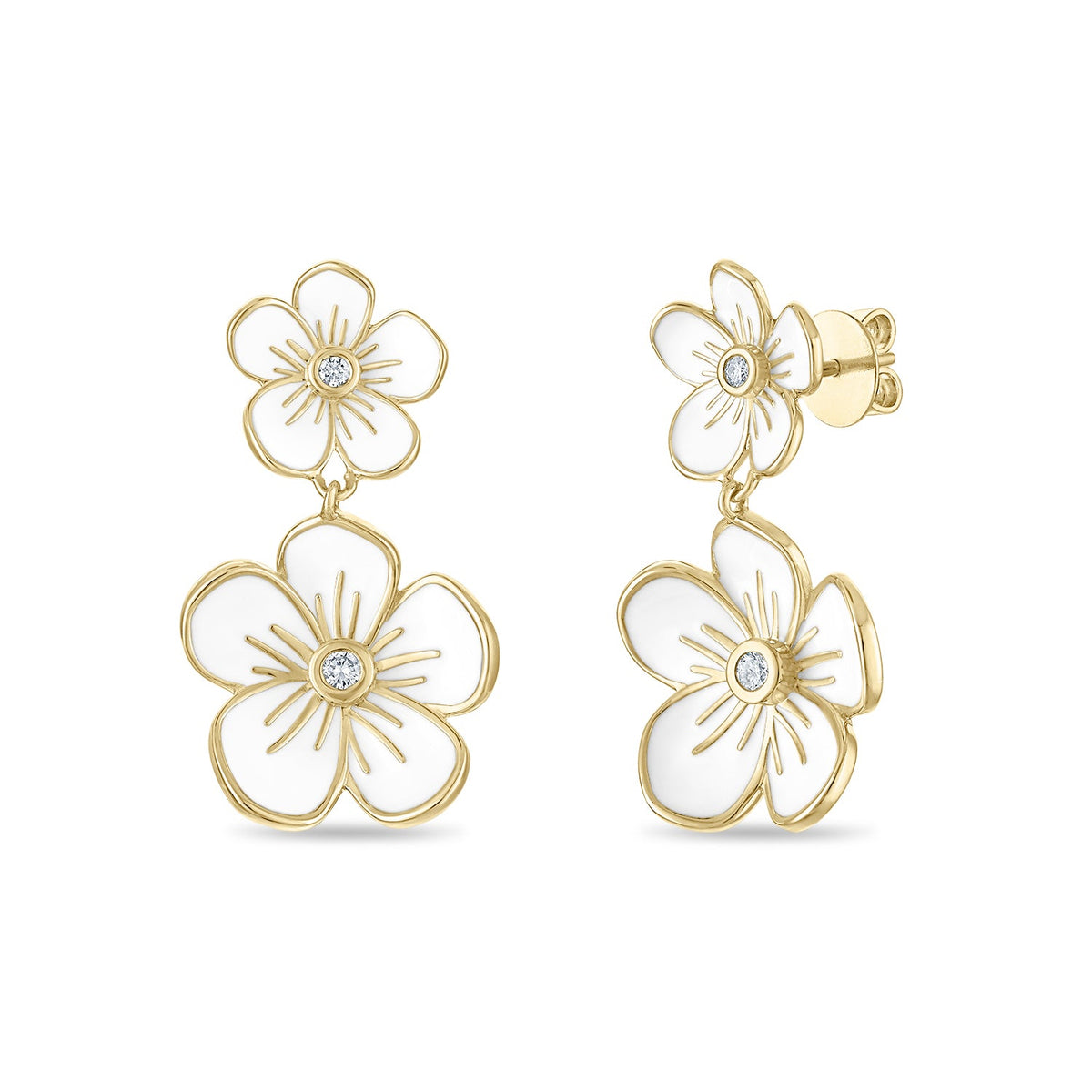 Double Florette Earrings in White
