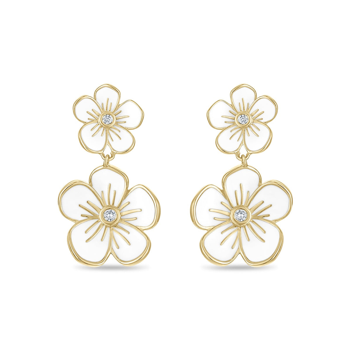 Double Florette Earrings in White