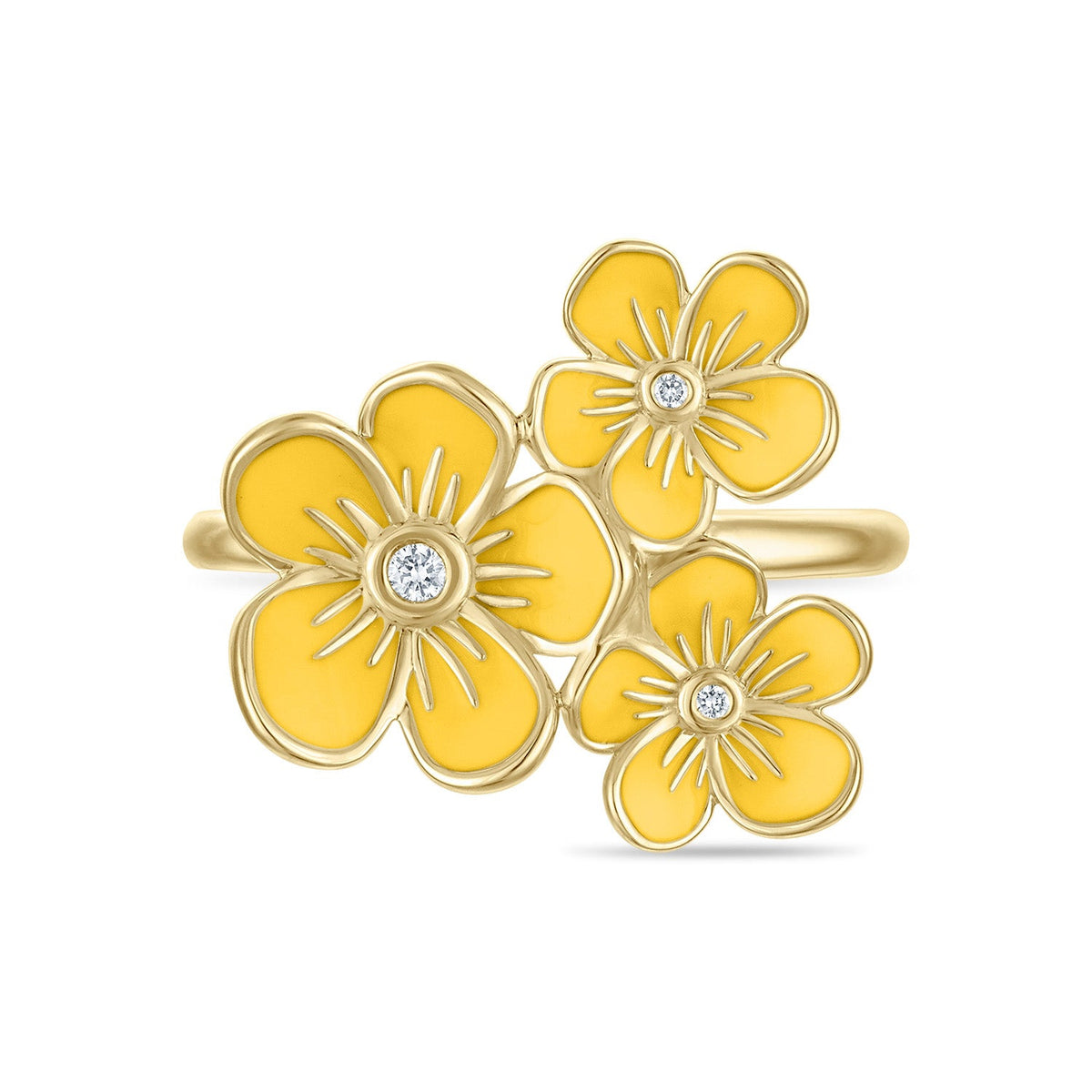 Triple Florette Cocktail Ring in Lemon Yellow