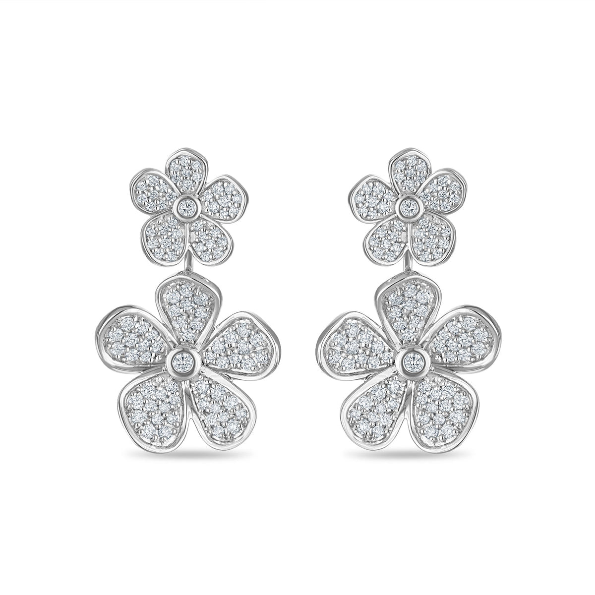 Convertible Double Florette Earrings in Pavé Diamonds and White Gold