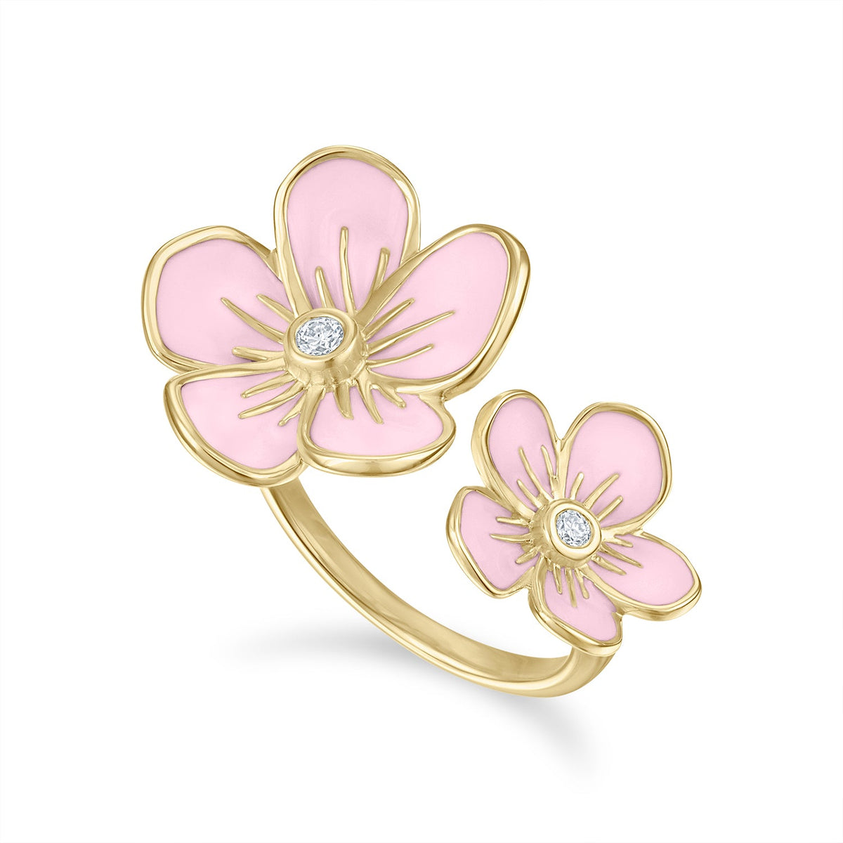 Double Florette Enamel Ring in Baby Pink