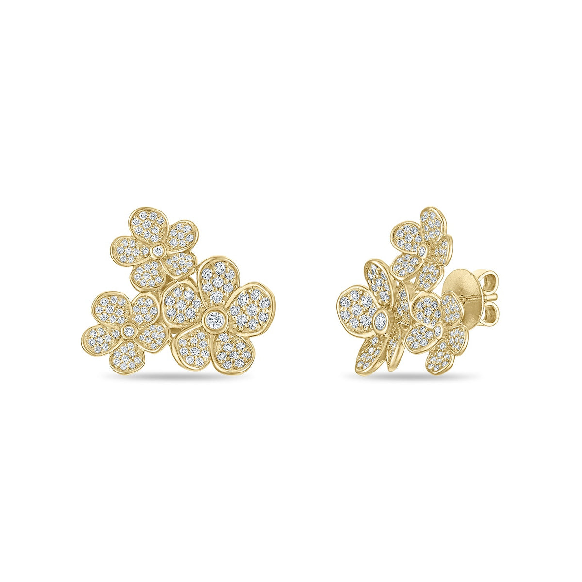 Triple Florette Studs in Pavé Diamonds