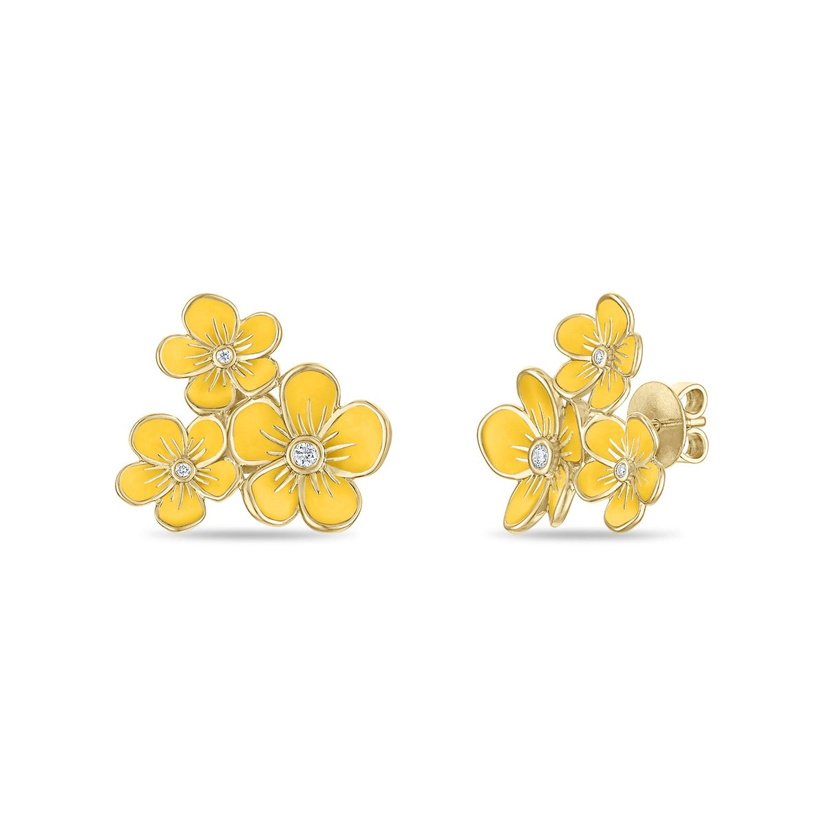 Triple Florette Studs in Lemon Yellow