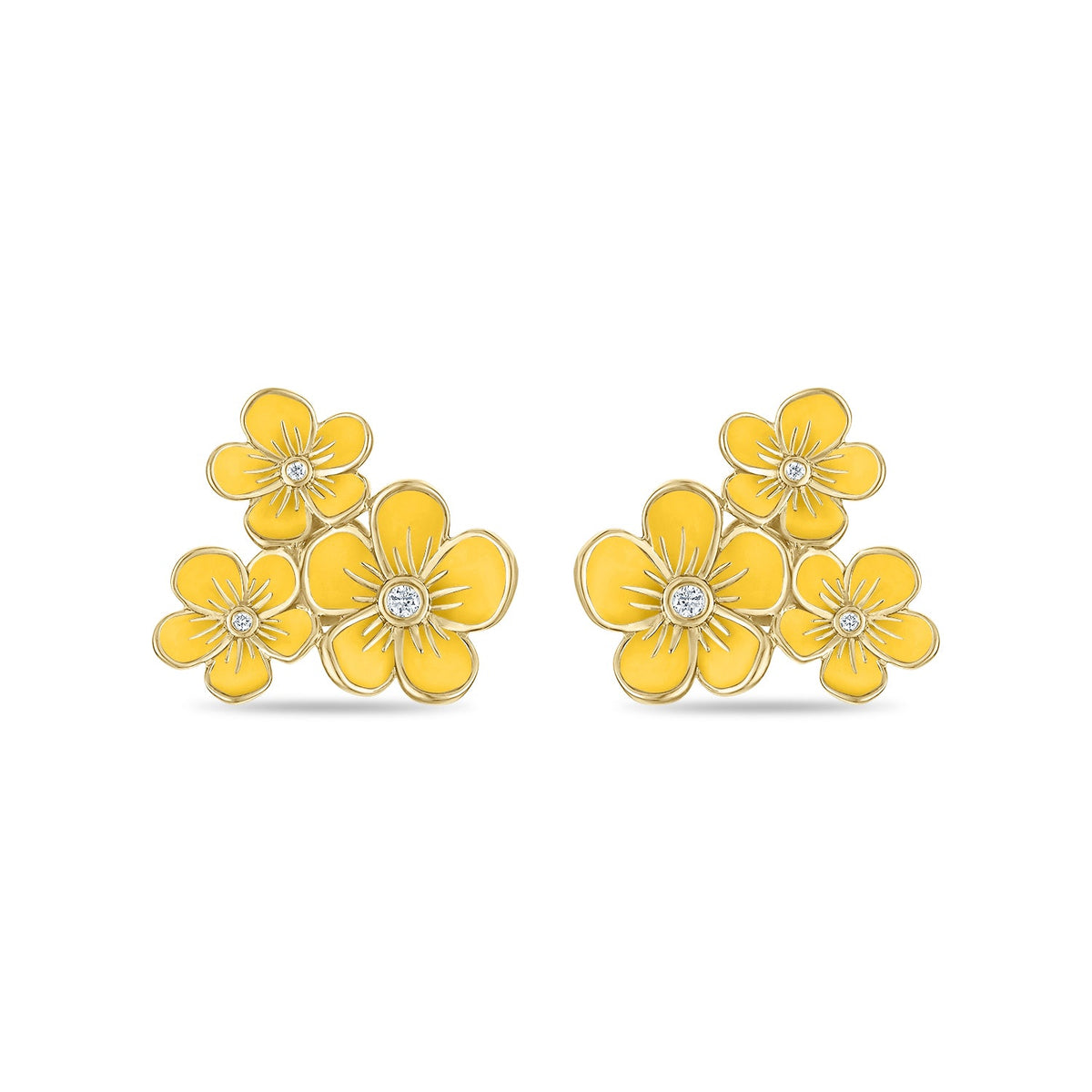 Triple Florette Studs in Lemon Yellow