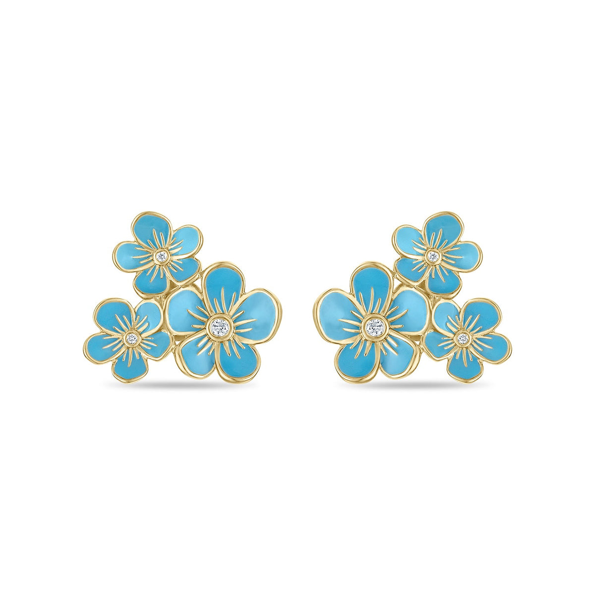 Triple Florette Studs in Forget-me-Not Blue