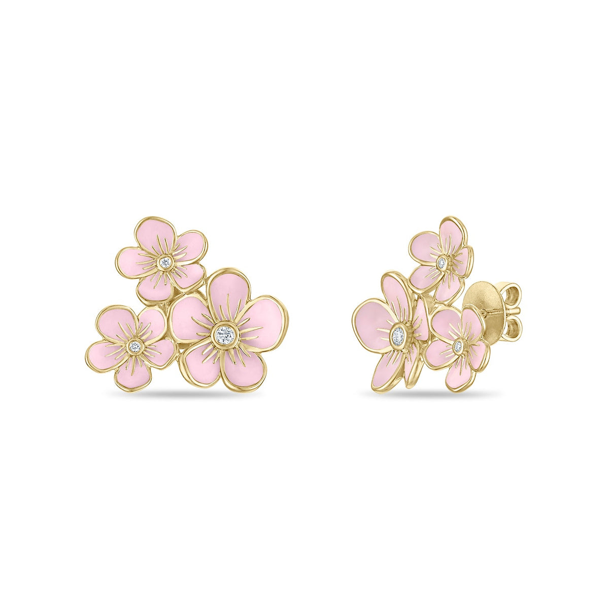 Triple Florette Studs in Baby Pink