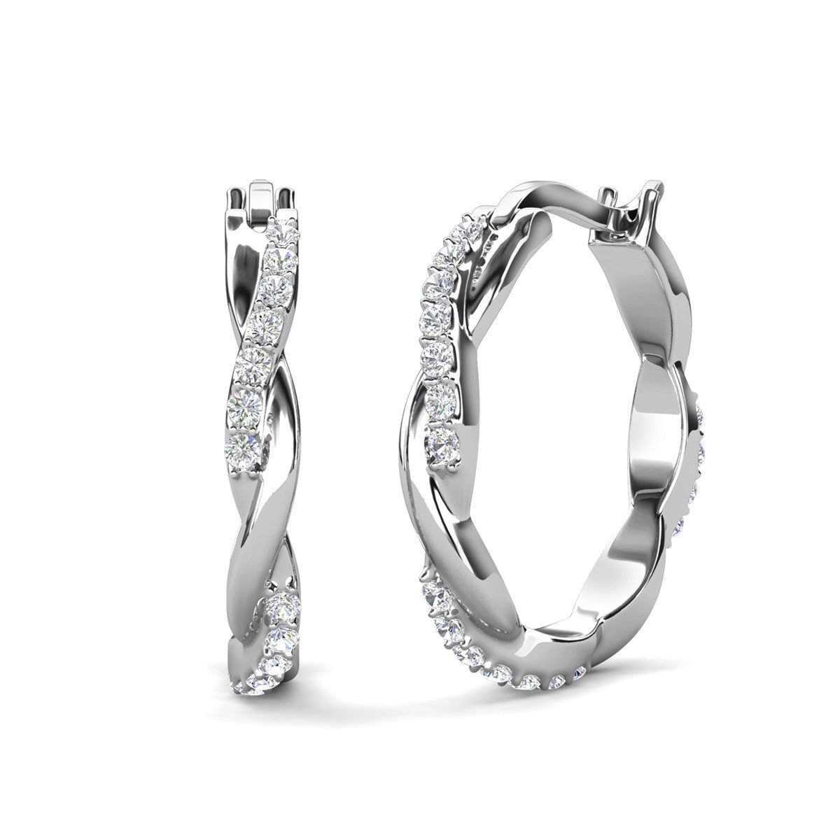 Lauren 18k White Gold Plated 22mm Twisted Hoop Earrings with Swarovski Crystals