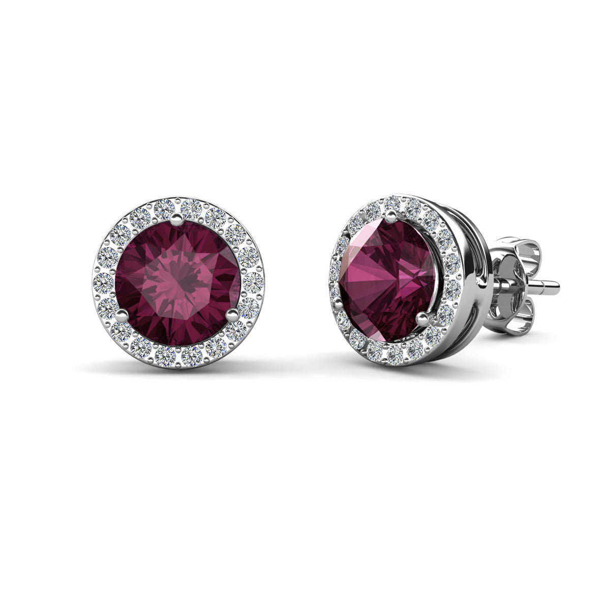 Royal 18k White Gold Plated February Birthstone Halo Earrings with Round Cut Amethyst Swarovski Crystals