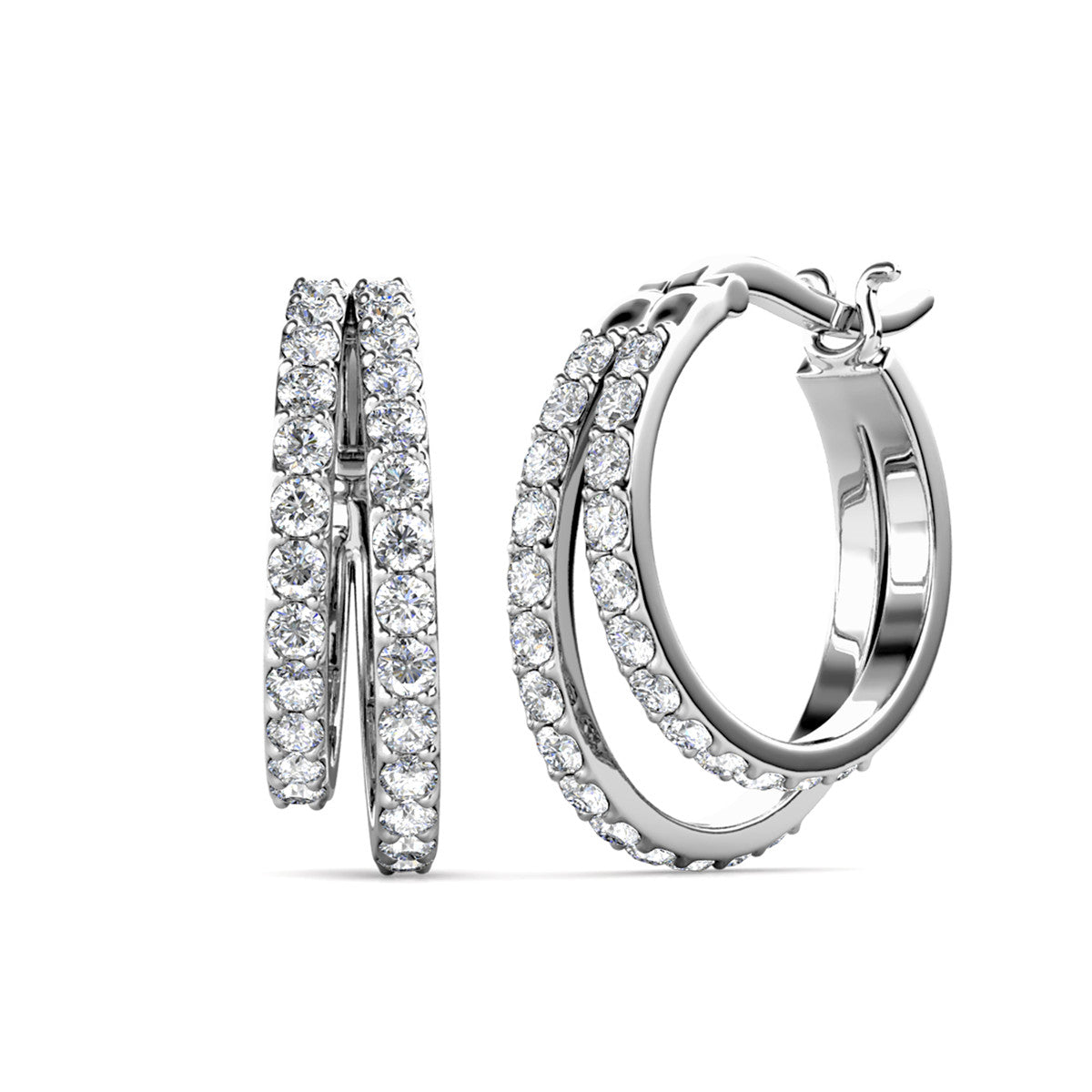 Corina 18k White Gold Plated 20mm Hoop Earrings with Swarovski Crystals