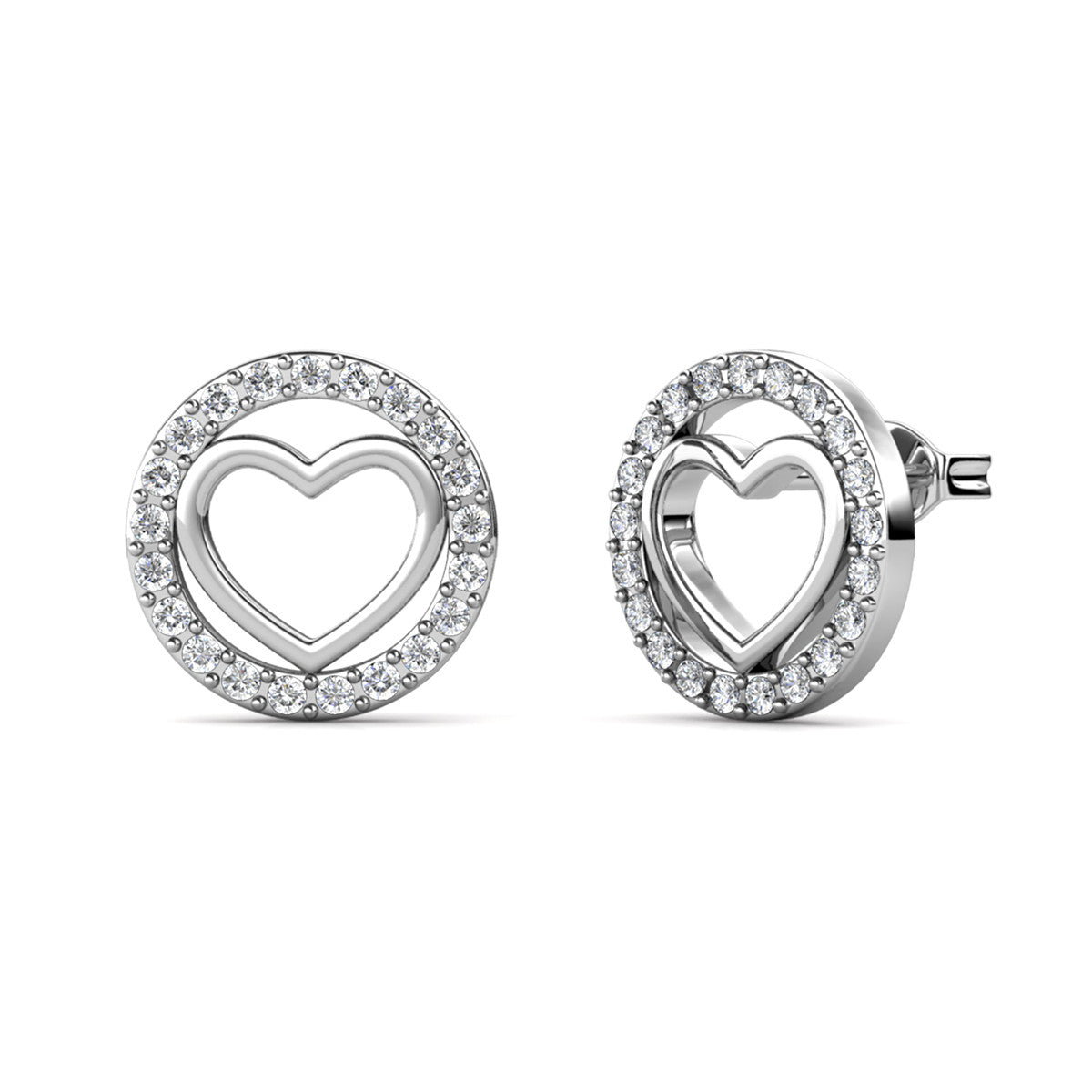 Khaleesi 18k White Gold Plated Silver Heart Stud Earrings with Swarovski Crystals